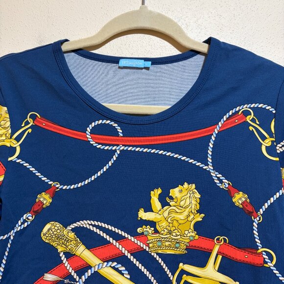 J McLaughlin Catalina Cloth Blue Equestrian Lion Rope Signature 3/4 Sleeve Tee - Picture 3 of 13